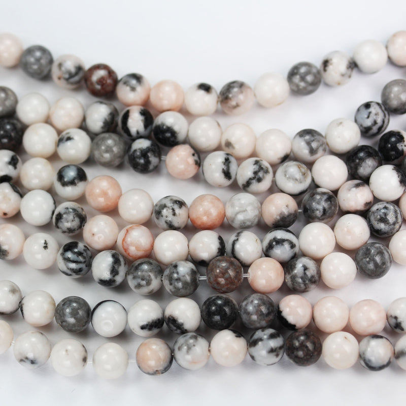 Pink Zebra Jasper,6mm Round Black, Pink and White Gemstone Beads,One full strand  15.5inch, about 60pcs