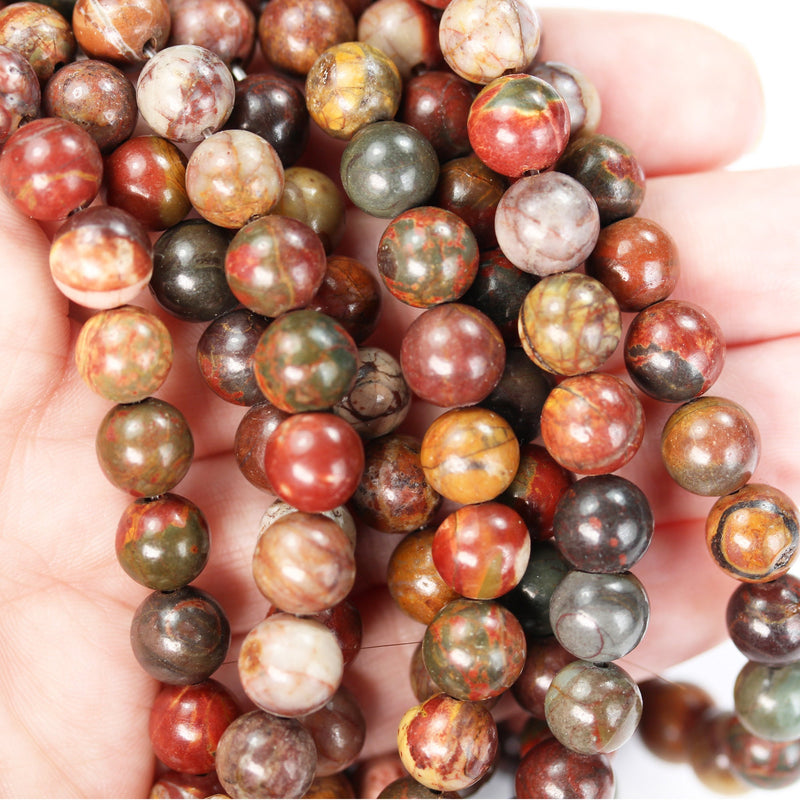 Picasso Jasper,6mm Round Natural Gemstone Beads, One full strand,Red creek jasper,15.5inch, about60 beads