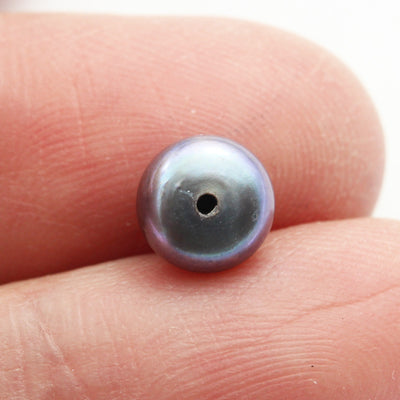 Freshwater Pearl, AAA7-8mm Half Drilled Peacock Button Round Pearl Studs  for Making earring/Ring , hole 1mm