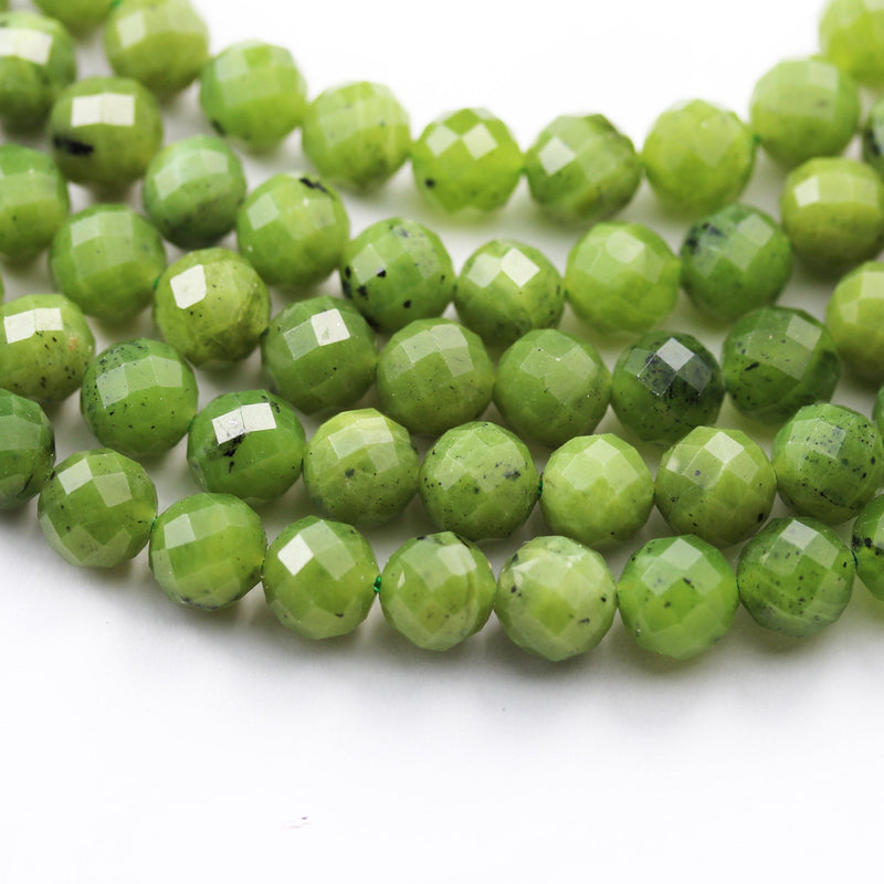 Natural Canada BC Jade, 8mm Faceted round Gemstone Beads ,7.5 ", 1mm hole, about 23beads