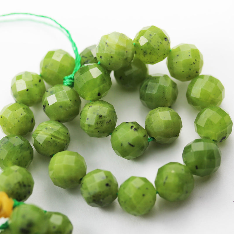 Natural Canada BC Jade, 8mm Faceted round Gemstone Beads ,7.5 ", 1mm hole, about 23beads