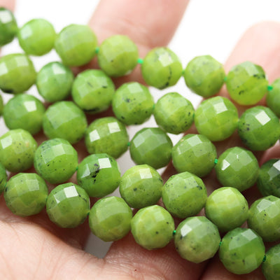 Natural Canada BC Jade, 8mm Faceted round Gemstone Beads ,7.5 ", 1mm hole, about 23beads