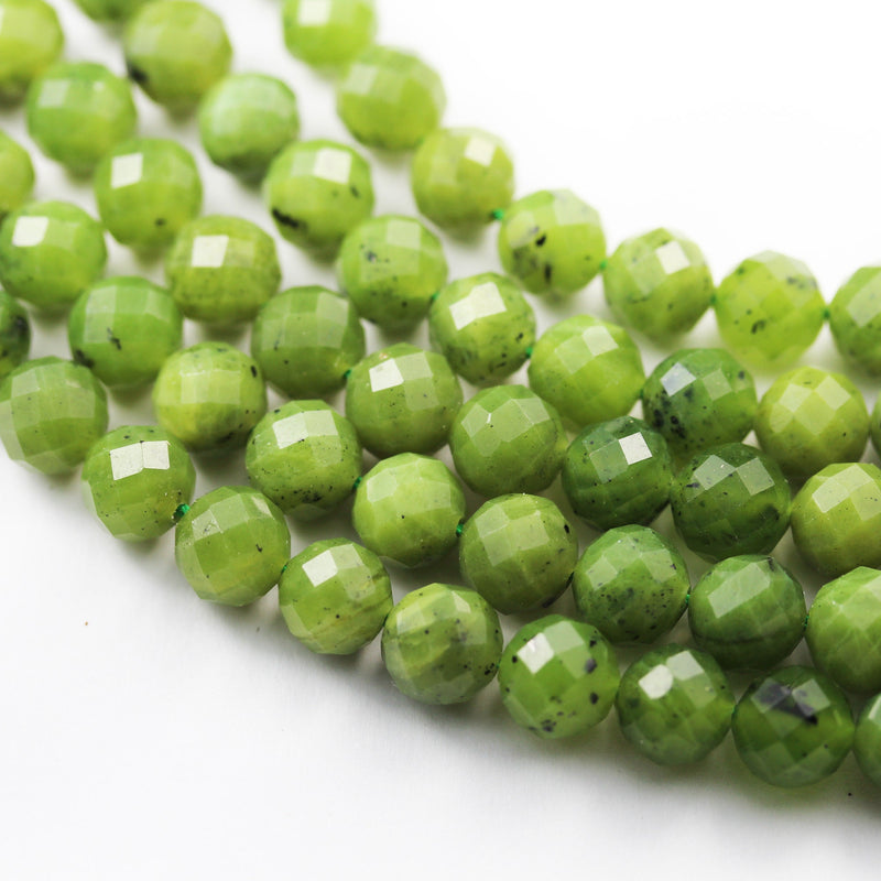 Natural Canada BC Jade, 8mm Faceted round Gemstone Beads ,7.5 ", 1mm hole, about 23beads