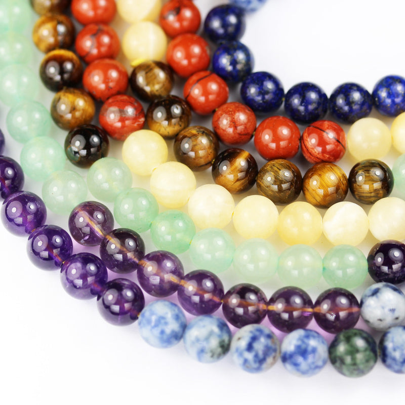 Chakra Beads 8mm Round Natural Gemstone,Amethyst Lapis Sodalite Aventurine Tigers Eye Yellow Jade Red Jasper 15.5", 48 beads, 1mm hole