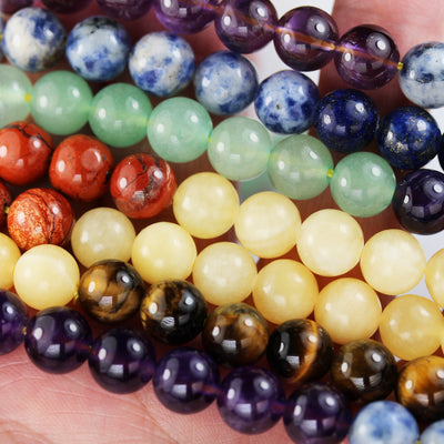 Chakra Beads 8mm Round Natural Gemstone,Amethyst Lapis Sodalite Aventurine Tigers Eye Yellow Jade Red Jasper 15.5", 48 beads, 1mm hole