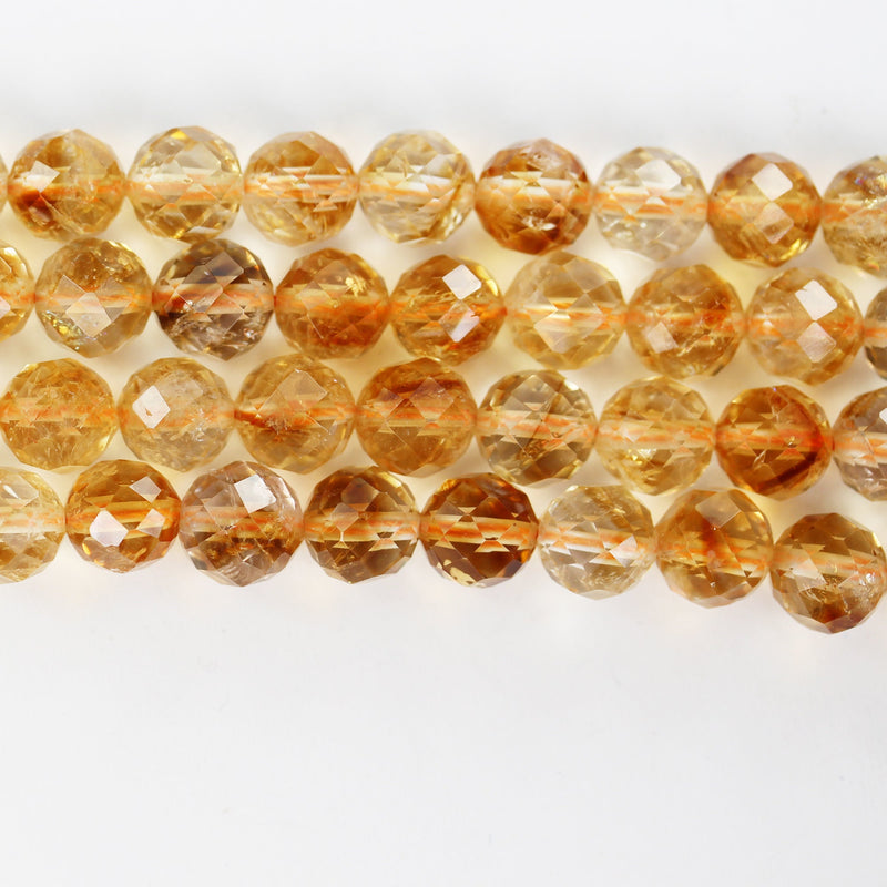 Natural Citrine, 8mm Faceted Round Shape Gemstone Beads, 7.5 inch , 1 mm hole, about 24 beads