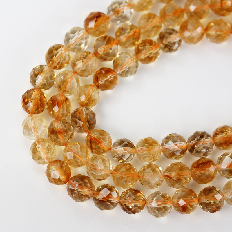 Natural Citrine, 8mm Faceted Round Shape Gemstone Beads, 7.5 inch , 1 mm hole, about 24 beads