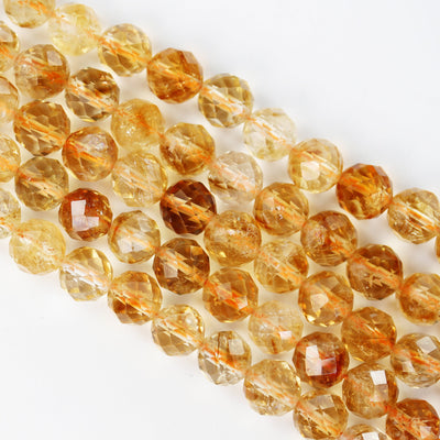 Natural Citrine, 8mm Faceted Round Shape Gemstone Beads, 7.5 inch , 1 mm hole, about 24 beads