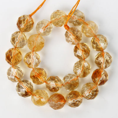 Natural Citrine, 8mm Faceted Round Shape Gemstone Beads, 7.5 inch , 1 mm hole, about 24 beads