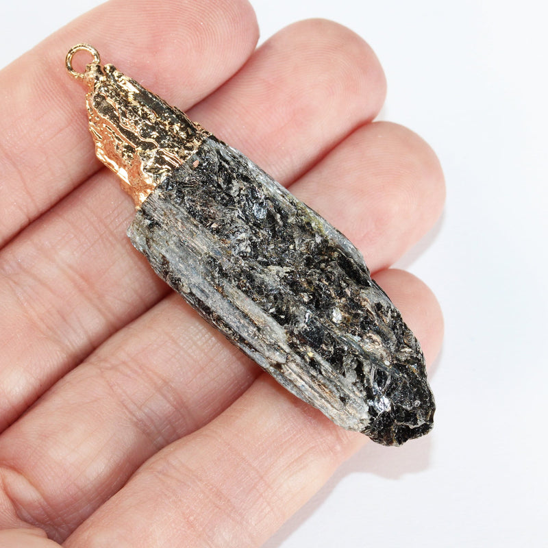 Natural Raw Kyanite Gemstone Stick Pendant,Gold Plated Edged Gemstone, Blue, 10-12mm*40-60mm Length-GEMPD0207