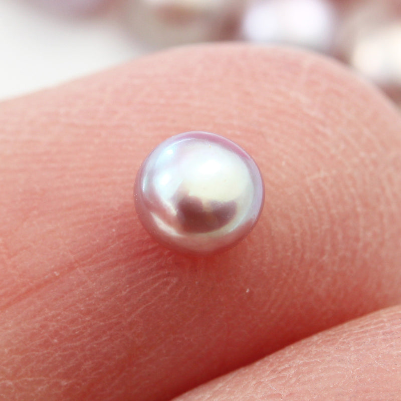 Freshwater Pearl, 3.5-4mm AAA Half Drilled Lavender Color, Button Round Pearl Studs ,for Making earring/Ring , hole 1mm