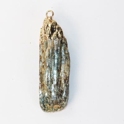 Natural Raw Kyanite Gemstone Stick Pendant,Gold Plated Edged Gemstone, Blue, 10-12mm*40-60mm Length-GEMPD0207