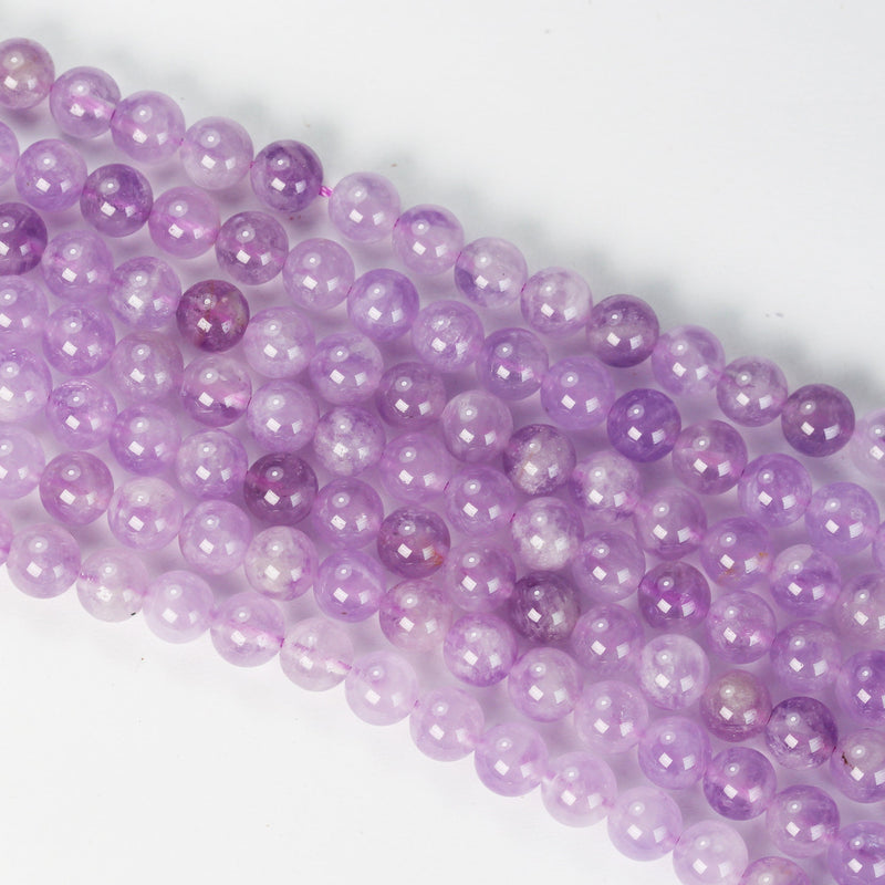 Natural Light Purple Violet Lavender Lilac Amethyst, 8mm Round Gemstone Beads One full strand, 16", 1mm hole , About 50pcs