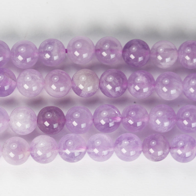 Natural Light Purple Violet Lavender Lilac Amethyst, 8mm Round Gemstone Beads One full strand, 16", 1mm hole , About 50pcs