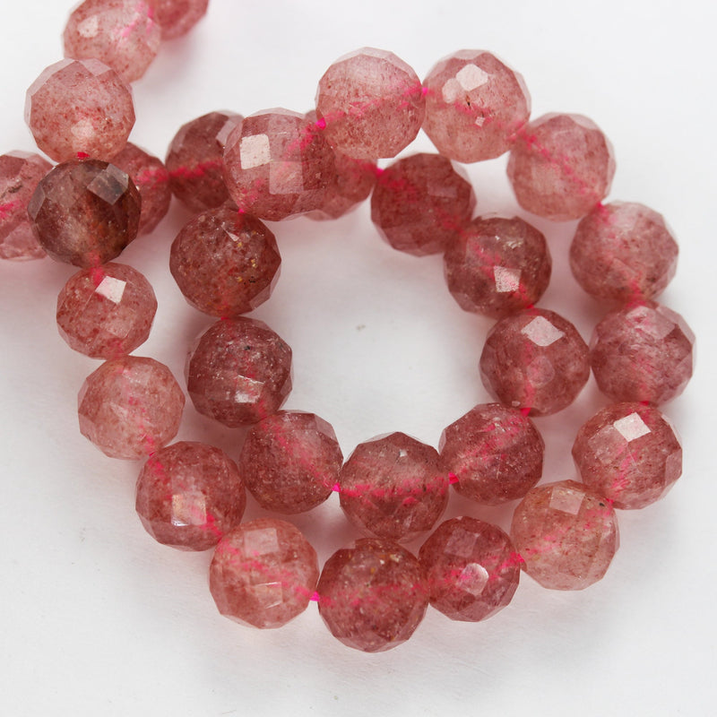 Natural Strawberry Quartz,6mm Faceted Round Natural  Gemstone Strands, 7.5 inch , 0.6mm hole, about 32 beads