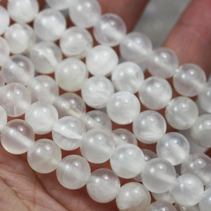 Natural Selenite, 8mm  round  gemstone,One full strand 50 beads, Gemstone beads, 16", 1mm hole