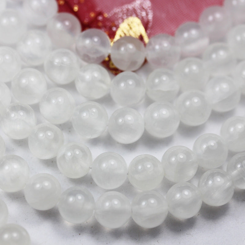 Natural Selenite, 8mm  round  gemstone,One full strand 50 beads, Gemstone beads, 16", 1mm hole