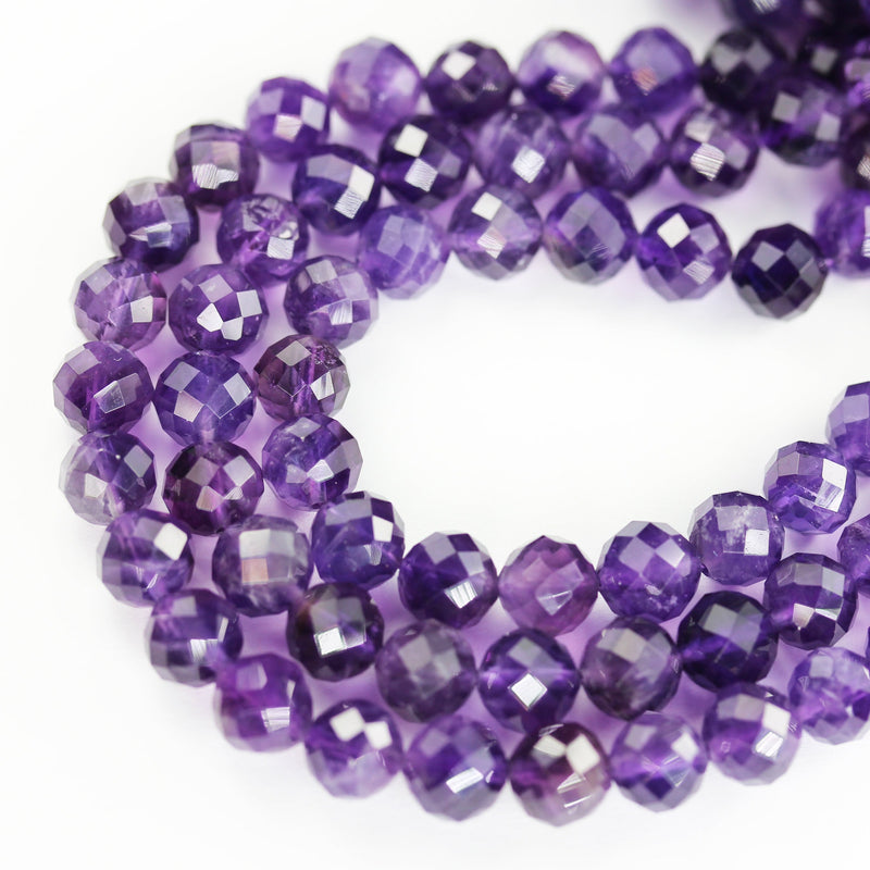 Natural Amethyst Gemstone Purple 8mm Faceted Round Strand, 7.5inch , about 24 beads,hole1mm