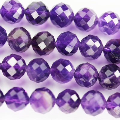 Natural Amethyst Gemstone Purple 8mm Faceted Round Strand, 7.5inch , about 24 beads,hole1mm