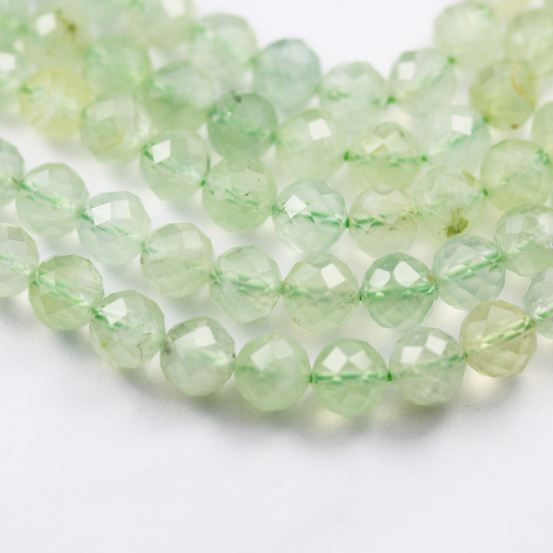 Natural Prehnite, 8mm Faceted round Gemstone Beads ,7.5 ", 1mm hole, about 25beads