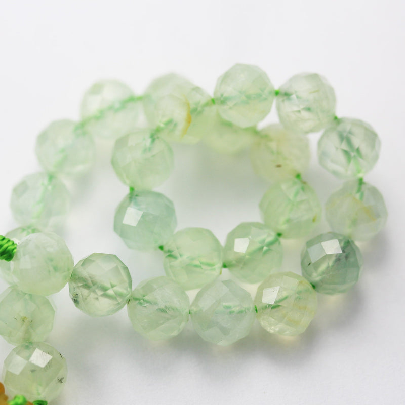 Natural Prehnite, 8mm Faceted round Gemstone Beads ,7.5 ", 1mm hole, about 25beads