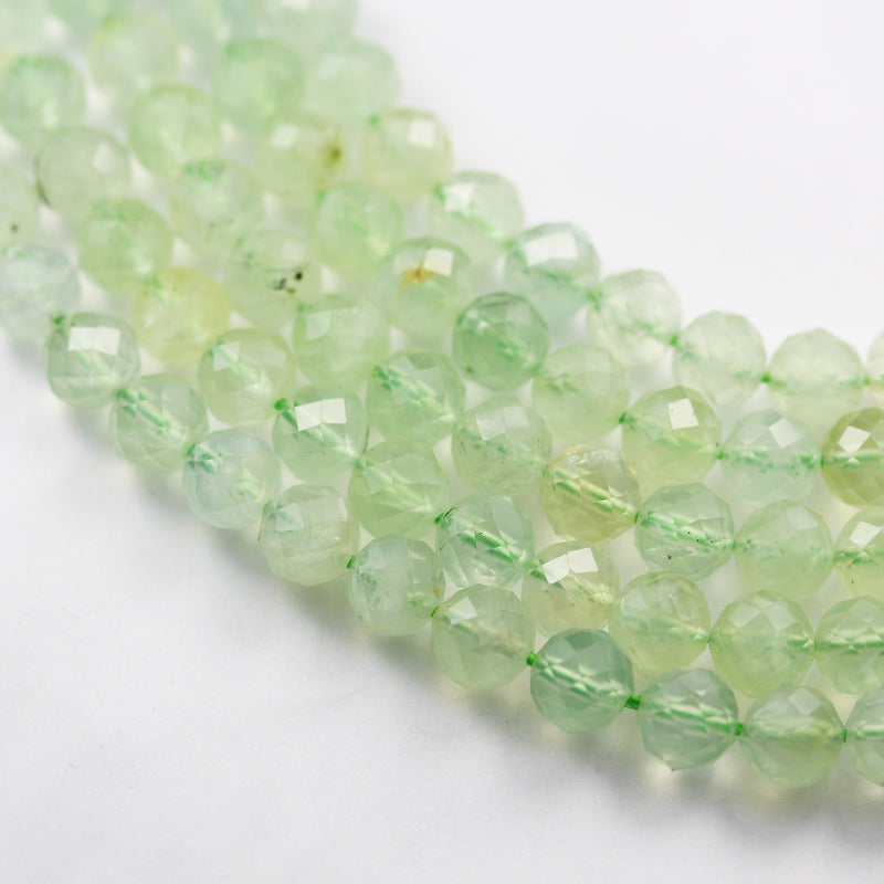 Natural Prehnite, 8mm Faceted round Gemstone Beads ,7.5 ", 1mm hole, about 25beads