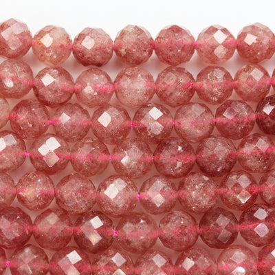 Natural Strawberry Quartz,8mm Faceted Round Natural  Gemstone Strands, 7.5 inch , 1mm hole, about 24 beads