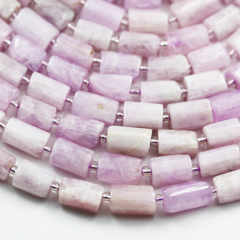 Natural Kunzite, 11x7mm Faceted Tube Natural Gemstone, One full strand, about 30 Beads, 16" , 1mm hole