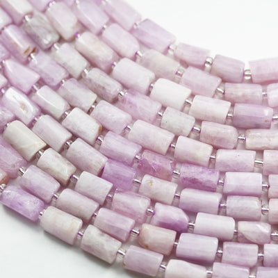 Natural Kunzite, 11x7mm Faceted Tube Natural Gemstone, One full strand, about 30 Beads, 16" , 1mm hole