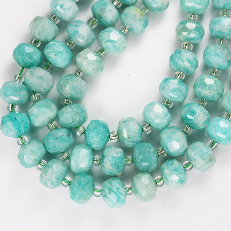 Natural Amazonite, 6*8mm Faceted Rondelle Gemstone Strand, 8 inch , about 25 beads,hole1mm