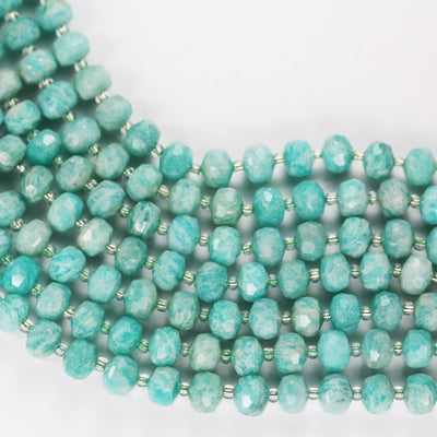 Natural Amazonite, 6*8mm Faceted Rondelle Gemstone Strand, 8 inch , about 25 beads,hole1mm