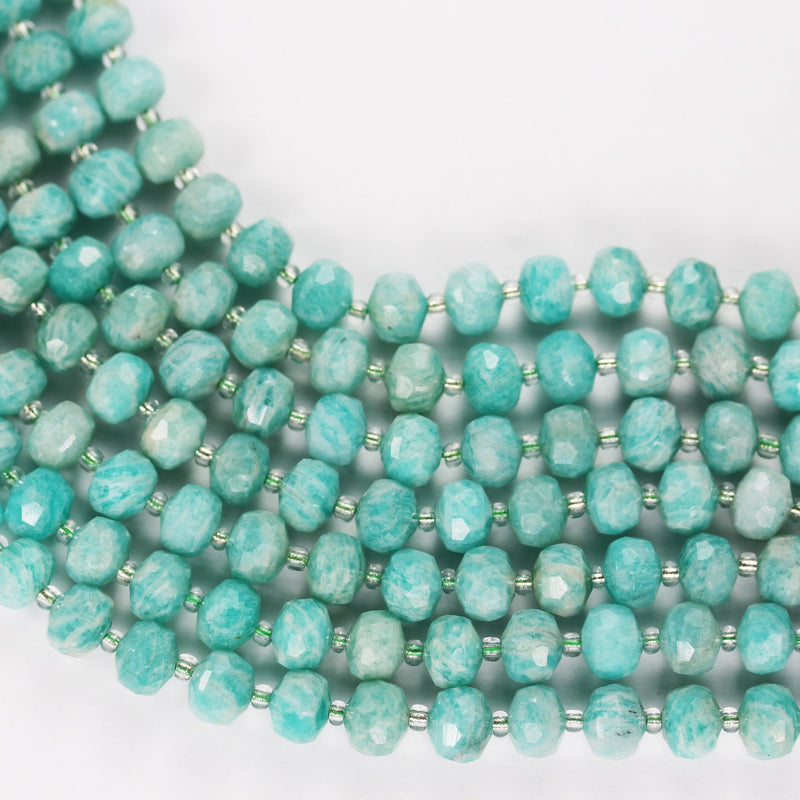 Natural Amazonite, 6*8mm Faceted Rondelle Gemstone Strand, 8 inch , about 25 beads,hole1mm