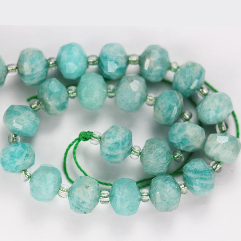 Natural Amazonite, 6*8mm Faceted Rondelle Gemstone Strand, 8 inch , about 25 beads,hole1mm