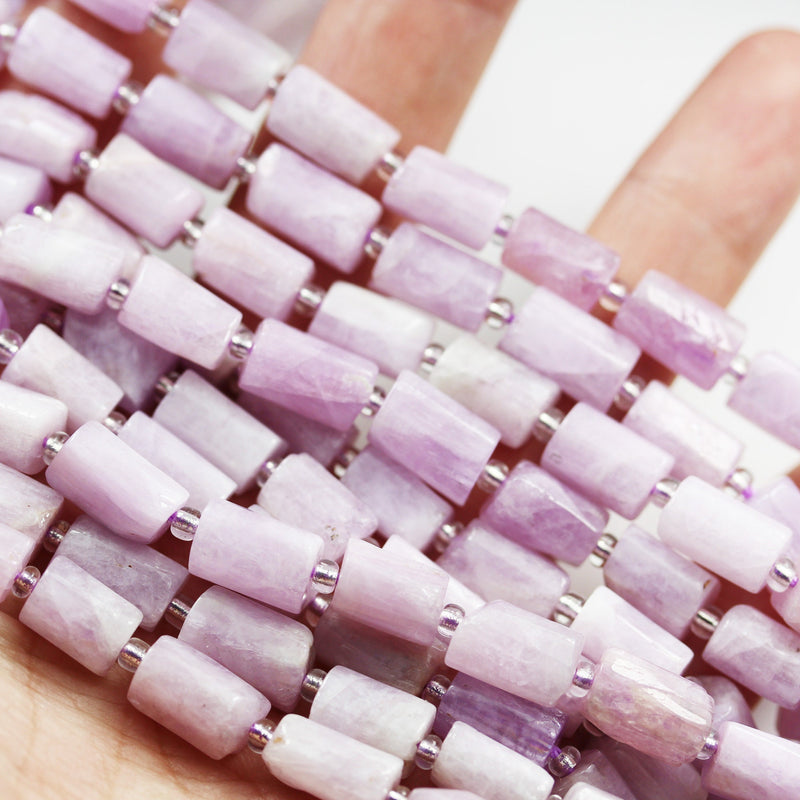 Natural Kunzite, 11x7mm Faceted Tube Natural Gemstone, One full strand, about 30 Beads, 16" , 1mm hole