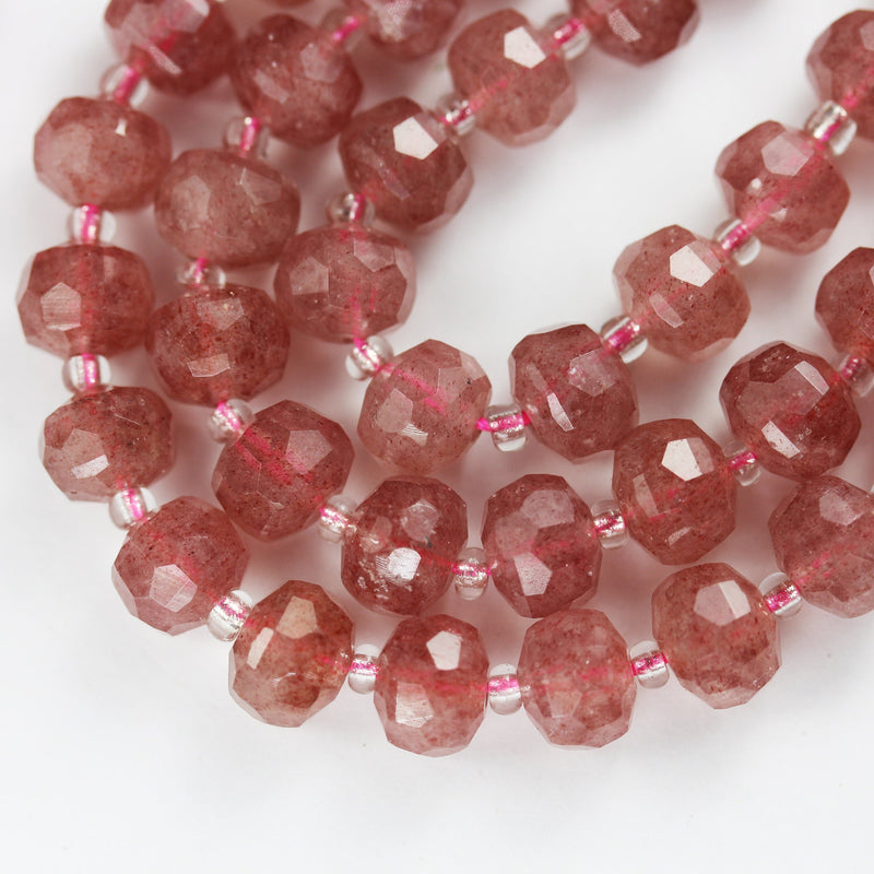 Natural Strawberry Quartz, 6*8mm Faceted Rondelle Gemstone Strand, 8 inch , about 25 beads,hole1mm