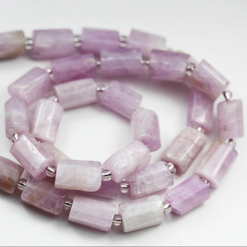 Natural Kunzite, 11x7mm Faceted Tube Natural Gemstone, One full strand, about 30 Beads, 16" , 1mm hole