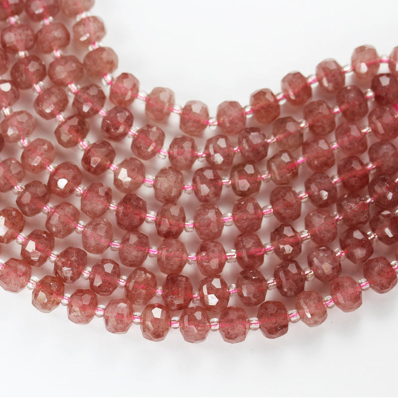 Natural Strawberry Quartz, 6*8mm Faceted Rondelle Gemstone Strand, 8 inch , about 25 beads,hole1mm