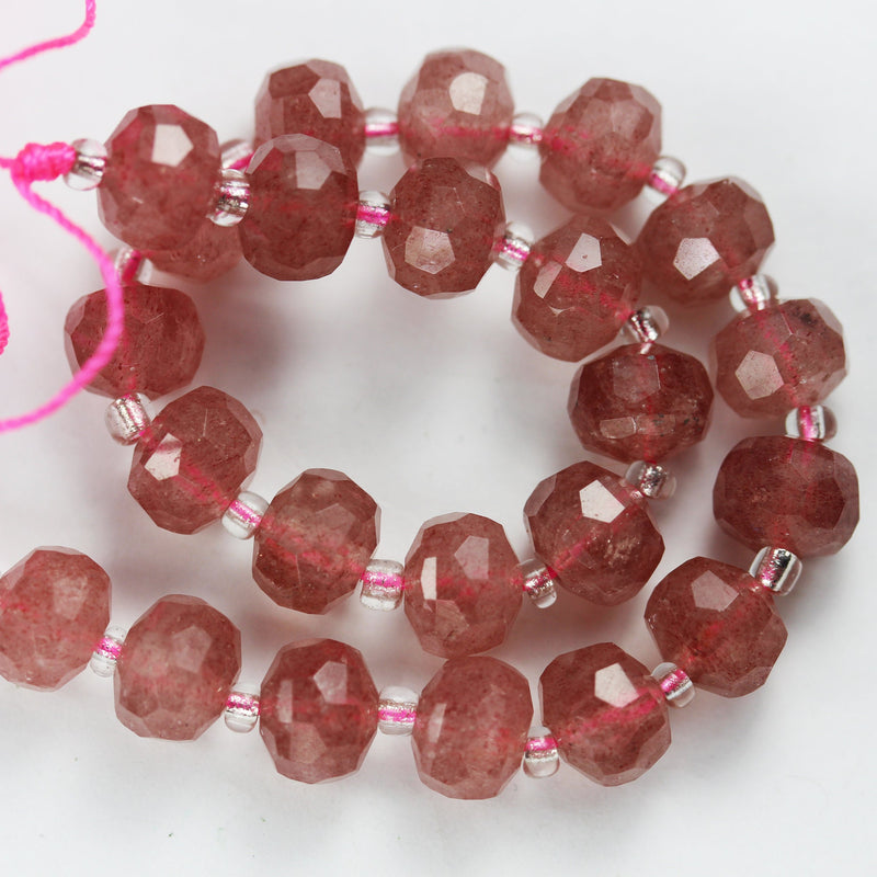 Natural Strawberry Quartz, 6*8mm Faceted Rondelle Gemstone Strand, 8 inch , about 25 beads,hole1mm