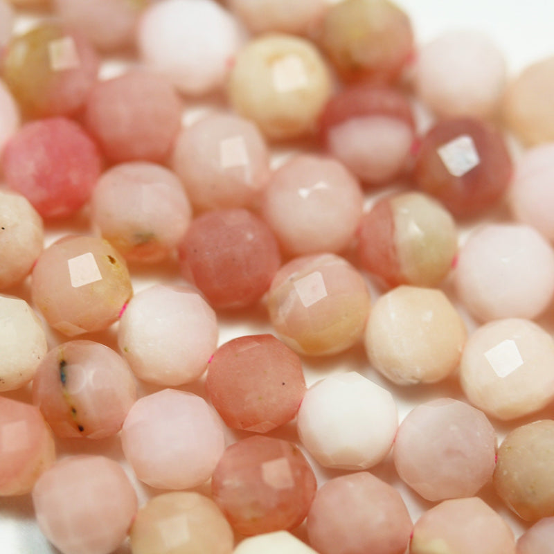 Pink Opal, 6mm Faceted Round Gemstone Strand, 15.5inch , about 65 beads , 0.6mm hole