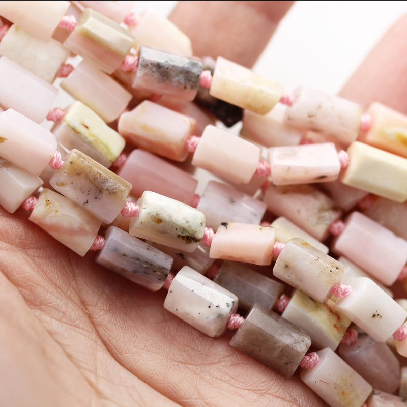 Natural Pink Opal ,7*11mm Faceted Tube Gemstone Strand, 15.5 inch, 1mm hole, about33 beads