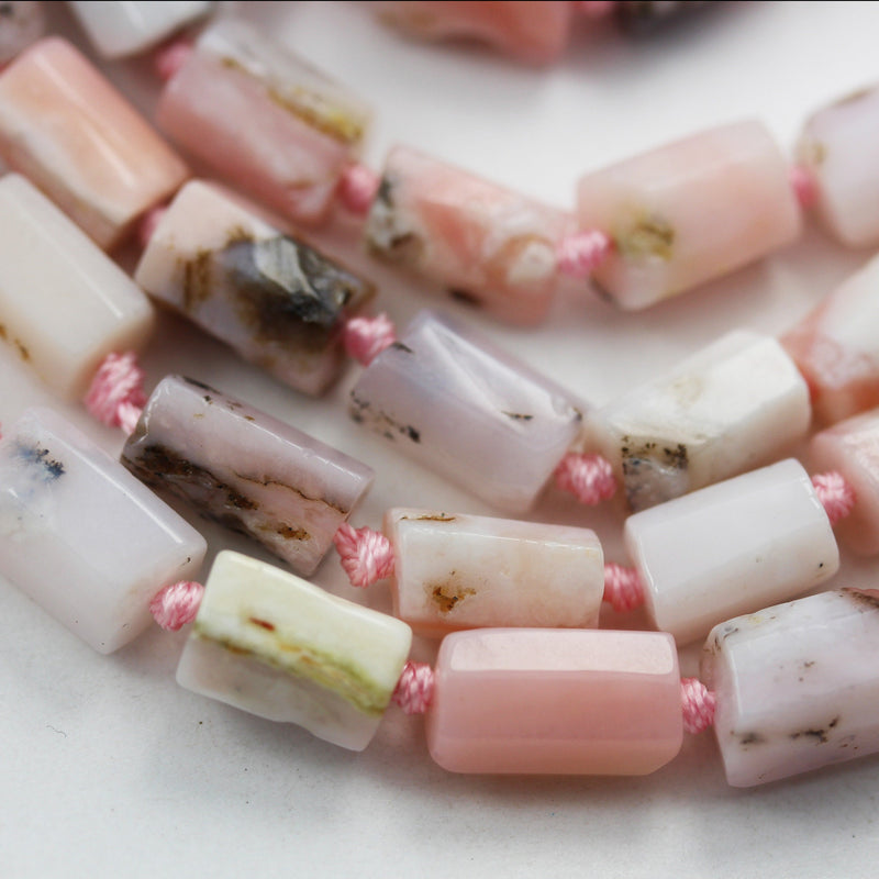 Natural Pink Opal ,7*11mm Faceted Tube Gemstone Strand, 15.5 inch, 1mm hole, about33 beads