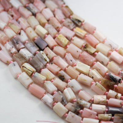 Natural Pink Opal ,7*11mm Faceted Tube Gemstone Strand, 15.5 inch, 1mm hole, about33 beads