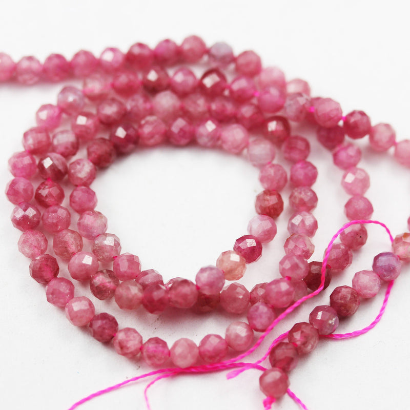 Pink Tourmaline, 3mm Natural  Faceted Round Gemstone, One full strand 16inch, about 110beads,hole0.6mm,16"