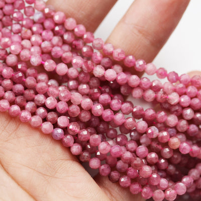 Pink Tourmaline, 3mm Natural  Faceted Round Gemstone, One full strand 16inch, about 110beads,hole0.6mm,16"