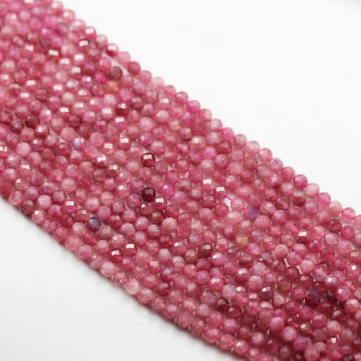 Pink Tourmaline, 3mm Natural  Faceted Round Gemstone, One full strand 16inch, about 110beads,hole0.6mm,16"