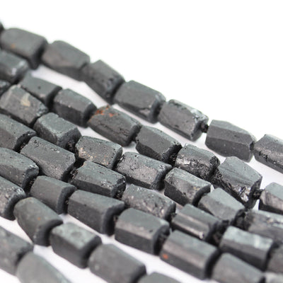 Natural Raw Black Tourmaline , 15-11mm length x 8mm wide Nugget Shape Gemstone Beads, 1mm hole, about 25 beads, 16" strand