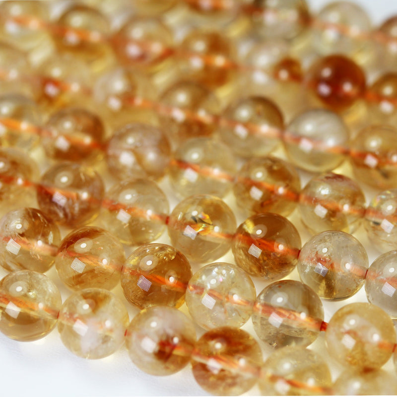 Natural Citrine, 6/8/10mm One full strand Gemstone Strand, Center drilled Round shape , 16inch , 1mm hole, about 60/50/40 pcs