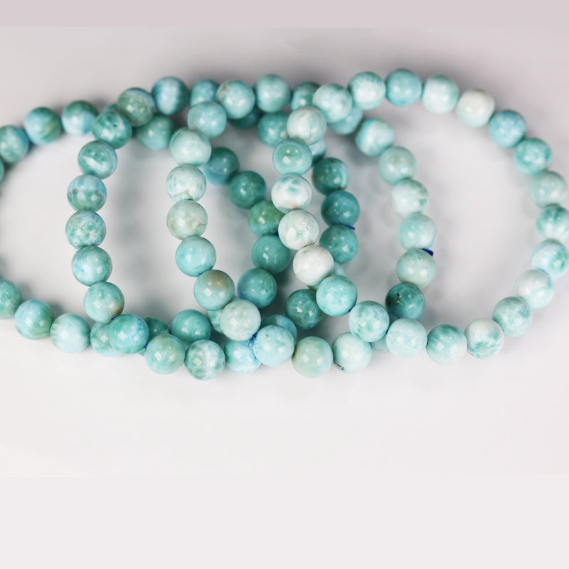 8-8.5mm Natural Dominican Larimar,  Round Natural Larimar Gemstone Bracelet, 7.5-8 inch, about 22 beads