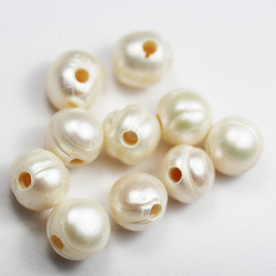 10pcs/50pcs Big hole Freshwater Pearl Strand,white,10-11 mm Round , hole 2mm