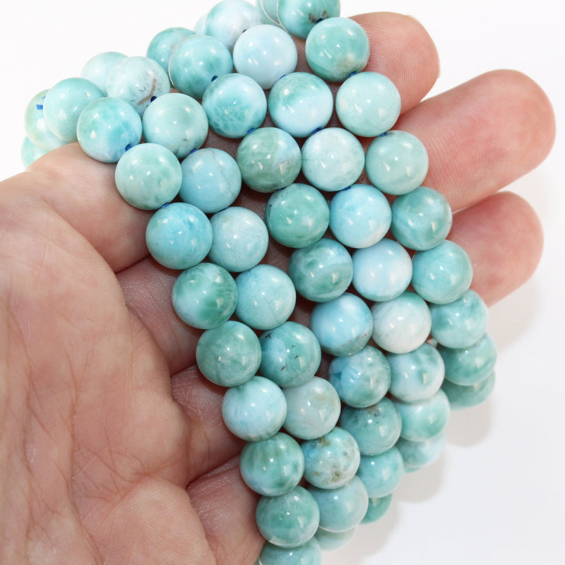 8-8.5mm Natural Dominican Larimar,  Round Natural Larimar Gemstone Bracelet, 7.5-8 inch, about 22 beads